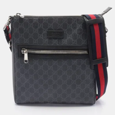 Pre-owned Gucci Gg Supreme Messenger Bag Sherry Line Shoulder Bag Pvc Leather Black Multicolor