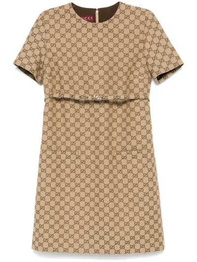 Gucci Gg Supreme Mini Dress In Brown