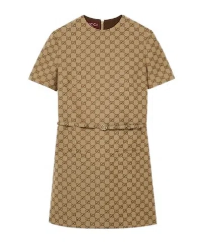 Gucci Gg Supreme Mini Dress In Brown