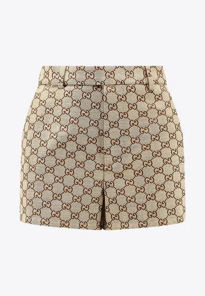 Gucci Gg Supreme Mini Shorts In Brown