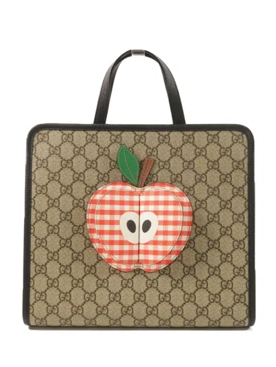 Pre-owned Gucci Gg Supreme Monogram Apple Tote Bag In Neutral