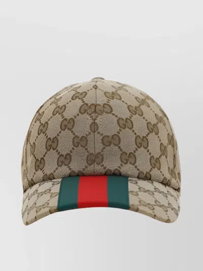Gucci Men Beige And Ebony Baseball Cap With Web Detail In Gg Supreme Canvas Man In Green