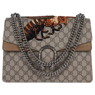 Pre-owned Gucci Gg Supreme Monogram Bee Embroidered Shoulder Bag Brown