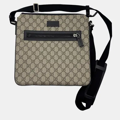 Pre-owned Gucci Gg Supreme Monogram Black Leather Messenger Bag