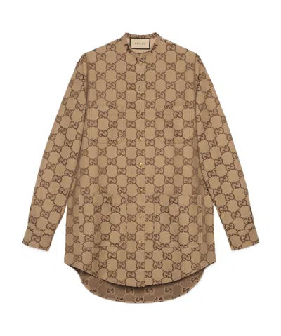Gucci Gg Supreme Monogram Buttoned Shirt In Brown