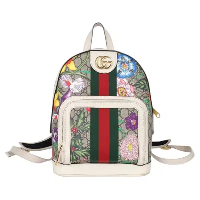 Pre-owned Gucci Gg Supreme Monogram Flora Web Small Ophidia Day Backpack White