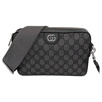 Pre-owned Gucci Gg Supreme Monogram Textured Dollar Calfskin Wristlet Crossbody Grey In Gray