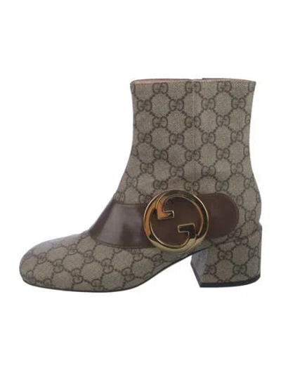 Pre-owned Gucci Gg Supreme Moto Boots In Neutral