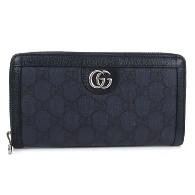Pre-owned Gucci Gg Supreme Navy Gg Supreme Long Wallet (bi-fold) () In Blue