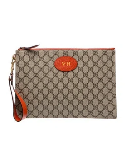 Pre-owned Gucci Gg Supreme Neo Vintage Pouch Medium In Neutral