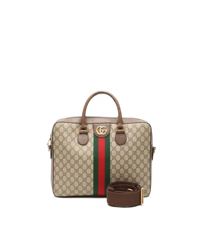 Gucci Gg Supreme Ophidia Business Bag In Brown