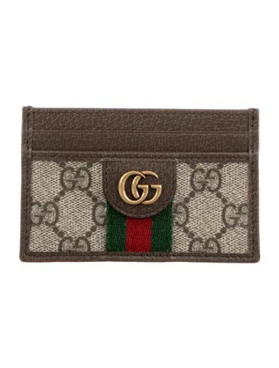 Pre-owned Gucci Gg Supreme Ophidia Card Case Gg Supreme Card Holder In Brown/neutrals
