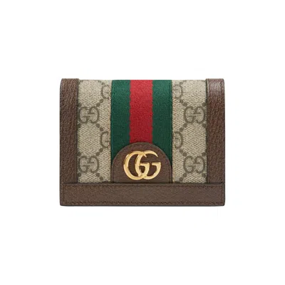 Pre-owned Gucci Gg Supreme Ophidia Card Case Wallet 'brown'