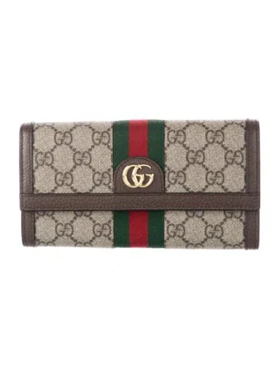 Pre-owned Gucci Gg Supreme Ophidia Web Continental Wallet Gg Supreme Continental Wallet In Neutrals