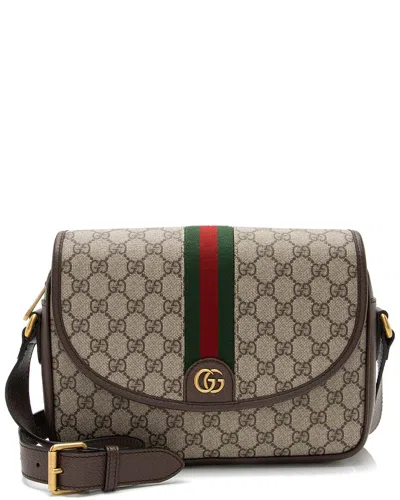 Gucci Gg Supreme Ophidia Web Flap Medium Messenger (authentic Pre-loved) In Brown