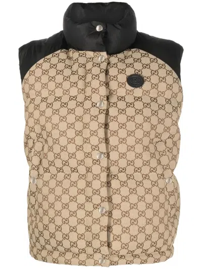 Gucci Gg Supreme Padded Gilet In Brown