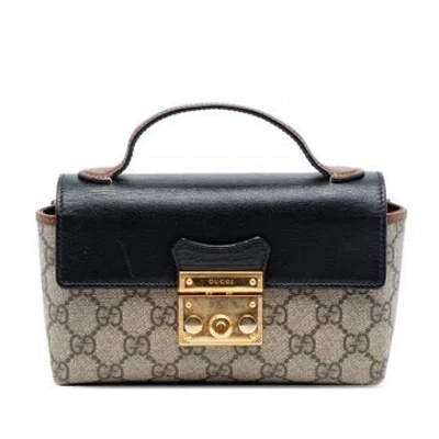 Pre-owned Gucci Gg Supreme Padlock Satchel Mini In Neutrals