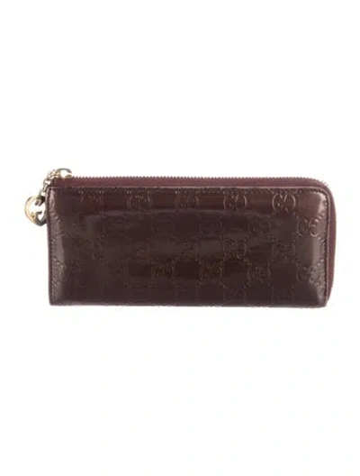 Pre-owned Gucci Gg Supreme Patent Leather Wallet In Burgundy