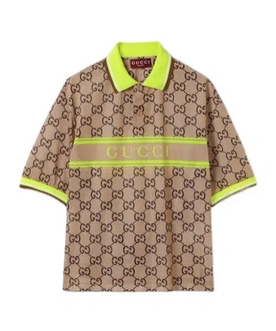 GUCCI GUCCI MESH GG PRINTED POLO SHIRT