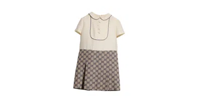 Gucci Kids' Gg Supreme Peter Pan Collar Dress In Neutral