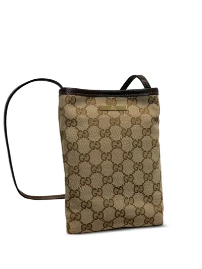 Gucci Gg Supreme Phone Pouch In Brown