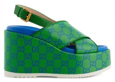 Pre-owned Gucci Gg Supreme Platform Sandals (women's) Sneakers In Green/blue
