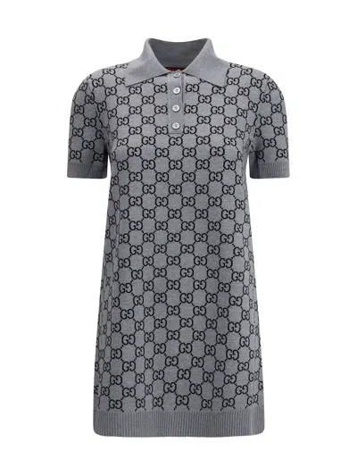 Gucci Gg Monogram Polo Reversible Mini Dress In Gray