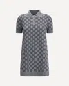 Gucci Grey Dress With Wide Collar And All-over Gg Motif In Wool Woman In Multi