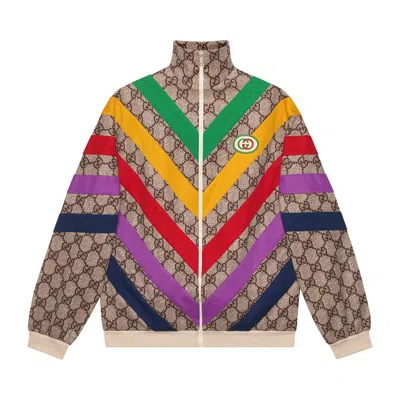 Pre-owned Gucci Gg Supreme Print Jacket 'beige/ebony' In Tan