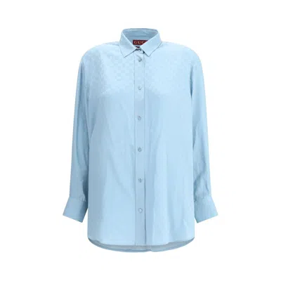 Gucci Gg Supreme Print Silk Shirt In Blue