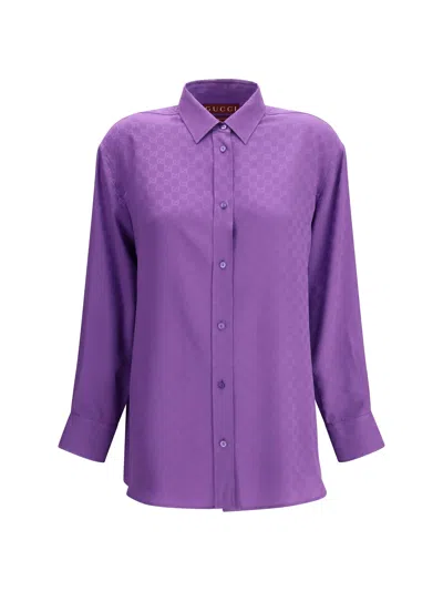 Gucci Gg Supreme Print Silk Shirt In Purple