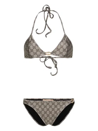Gucci Gg Triangle Bikini Halter Neck Hardware In Gray