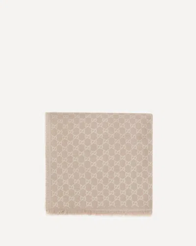 Gucci Gg Supreme Print Wool Scarf In Sand