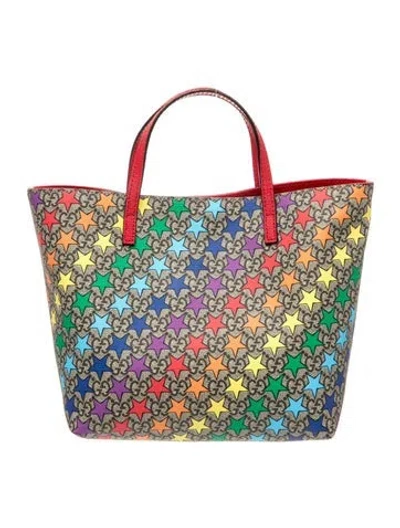 Pre-owned Gucci Kids' Gg Supreme Rainbow Star Mini Tote In Blue/green/purple