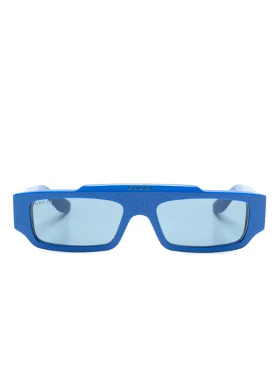 Gucci Gg-supreme Rectangle-frame Sunglasses In 蓝色