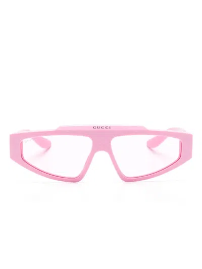 Gucci Gg Supreme Rectangle-frame Sunglasses In Pink