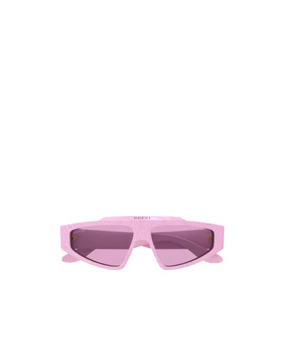Gucci Gg Supreme Rectangle-frame Sunglasses In Pink