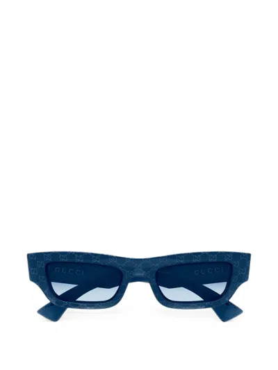 Gucci Gg Supreme Rectangle-frame Sunglasses In Blue