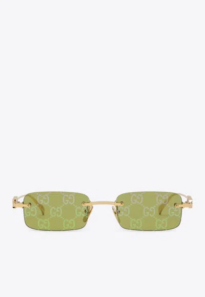 Gucci Gg Supreme Rectangular Sunglasses In Green