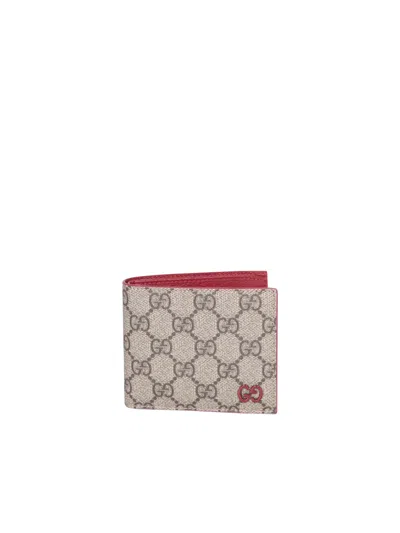 Gucci Gg Supreme Red Wallet In Beige