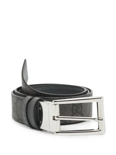 Pre-owned Gucci Gg Supreme Reversible Belt In Gray