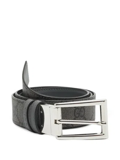 Pre-owned Gucci Gg Supreme Reversible Belt In Gray