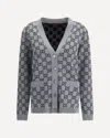 Gucci Women Grey V-neck Cardigan With All-over Gg Motif In Wool Woman In Gray
