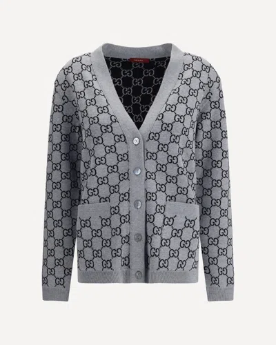 Gucci Women Gg Supreme Reversible Cardigan In Gray