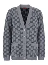 Gucci Women Grey V-neck Cardigan With All-over Gg Motif In Wool Woman In Gray