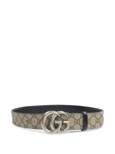 Pre-owned Gucci Gg Supreme Reversible G Buckle Belt In Neutrals