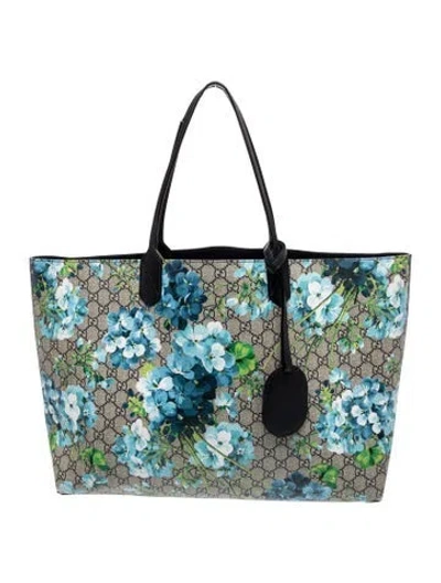 Pre-owned Gucci Gg Supreme Reversible Tote Large In Blue