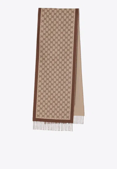 Gucci Gg Supreme Reversible Wool Scarf In Nude
