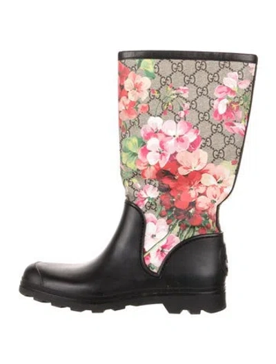 Pre-owned Gucci Gg Supreme Rubber Rain Boots In Black