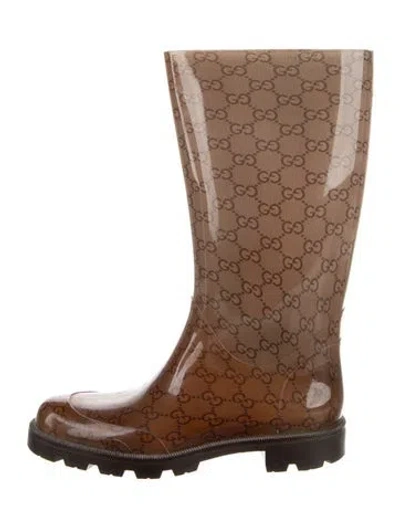 Pre-owned Gucci Gg Supreme Rubber Rain Boots In Neutral